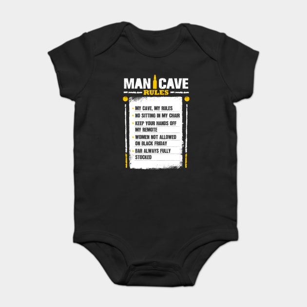 Man Cave Rules Funny Man space Design Baby Bodysuit by creative